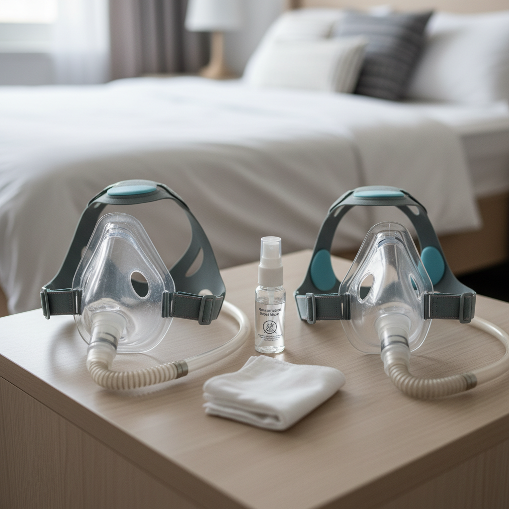 تنظيف ماسك CPAP والخرطوم بالماء والصابون وتجفيف الأجزاء